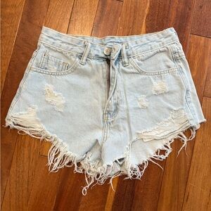 Distressed Light Blue Denim Shorts